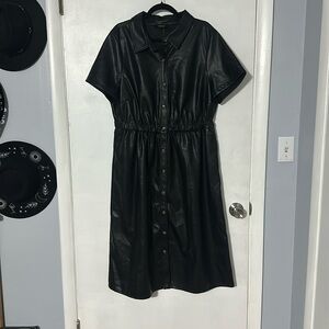 PLUS Faux Leather Midi dress Black 1X